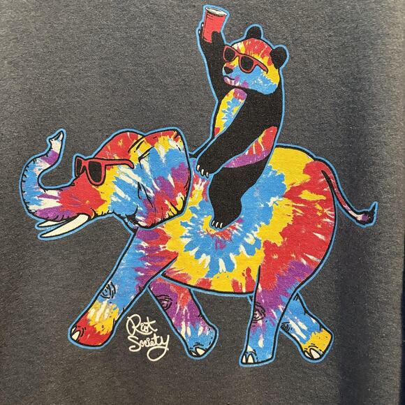 Riot Society Sweatshirt Mens XL Panda Elephant Tie Dye Crewneck Pullover Graphic - Picture 3 of 9
